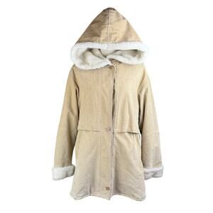Vintage Marvin Richards Tan Nubuck Leather Faux Fur Hood Penny Lane Heavy Coat